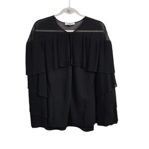 Prabal Gurung Blouse Womens 6 Black Pleated‎ Sleeve Top Longsleeve